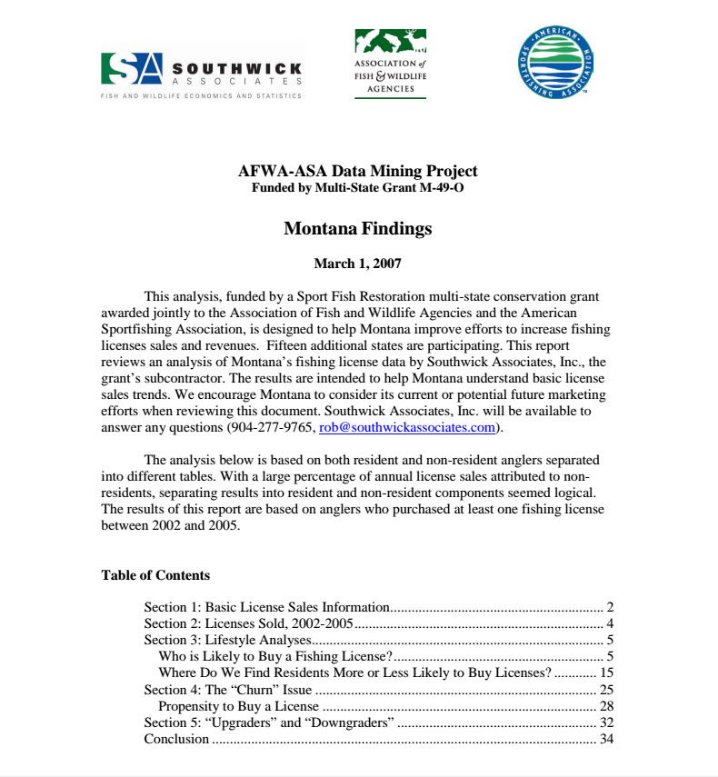 Montana Fishing License Report