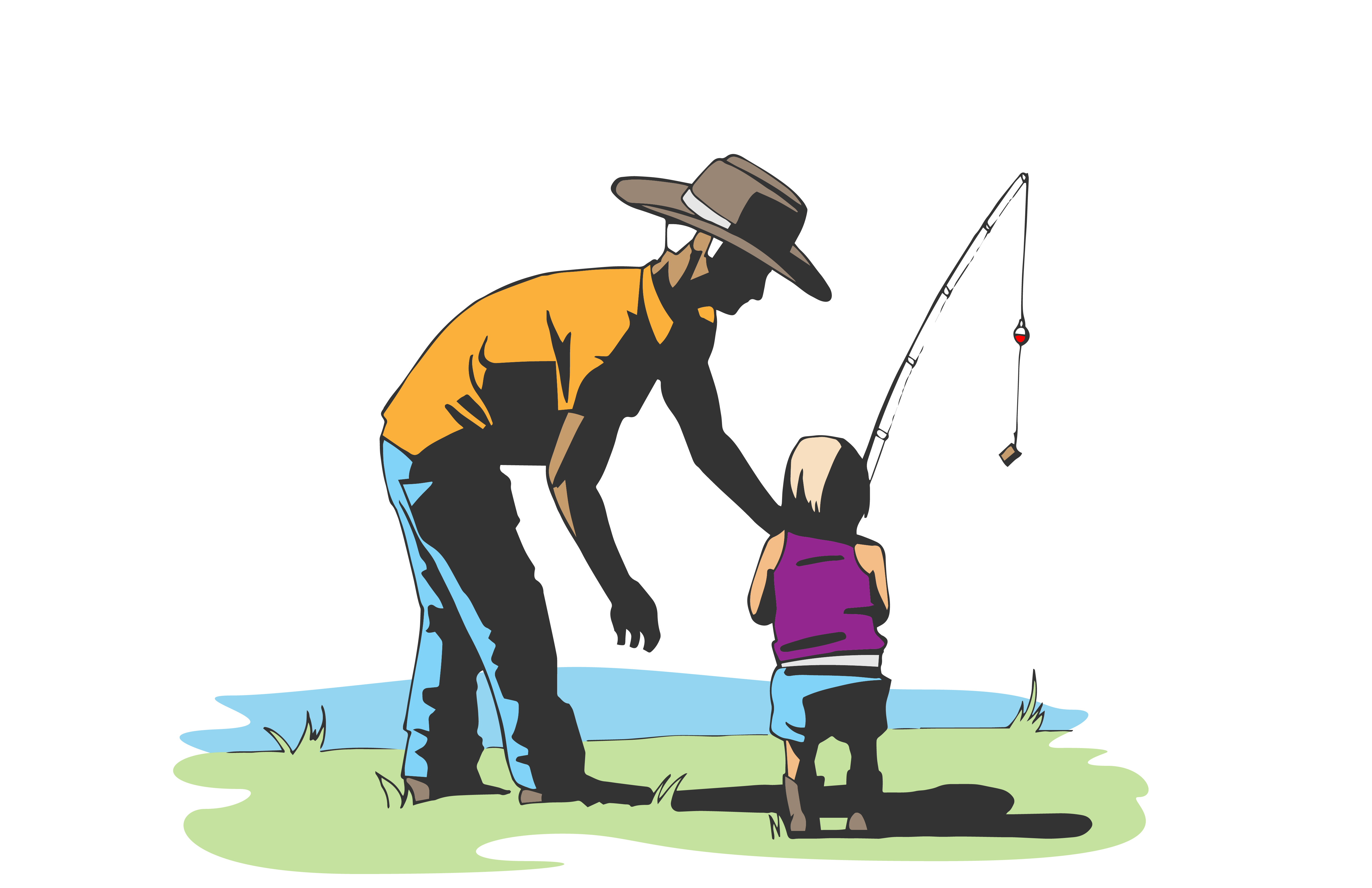 Icon of an older man teaching a young child to fish